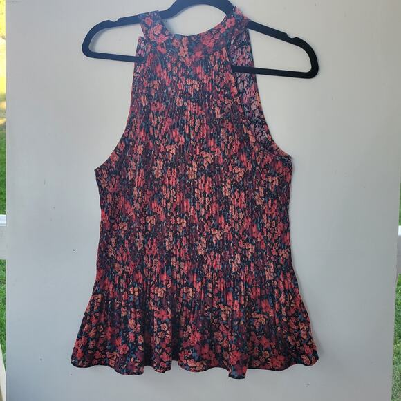 Pleione Sleeveless Blouse Pleated Floral Print Tie in Back Size Medium - Picture 1 of 10